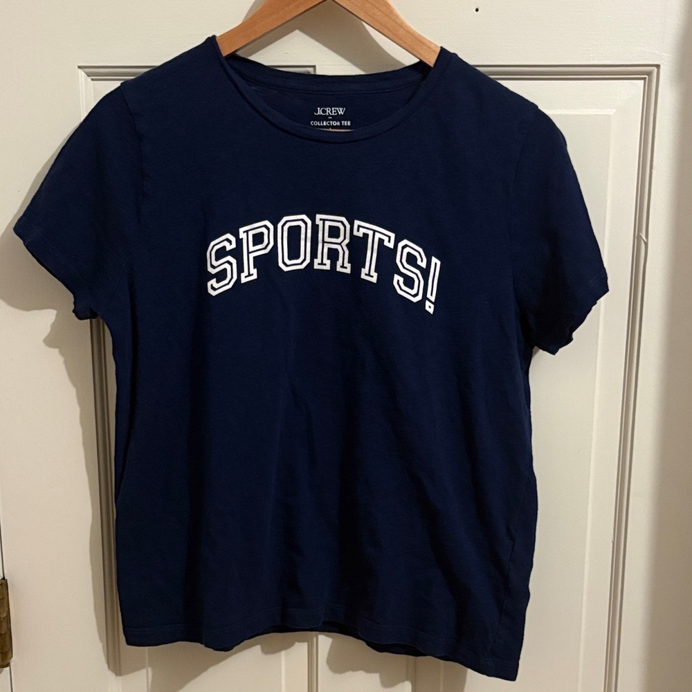 J. Crew Factory Navy T-Shirt with White "SPORTS!" Graphic